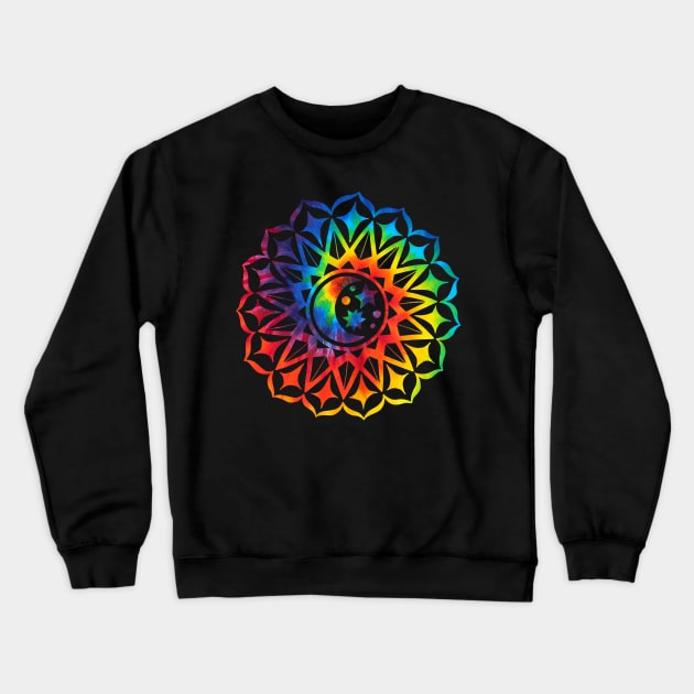 Mandala Moon Stars Rainbow Tie Dye Yoga Design Buddhist Zen Crewneck Sweatshirt by JaydeMargulies